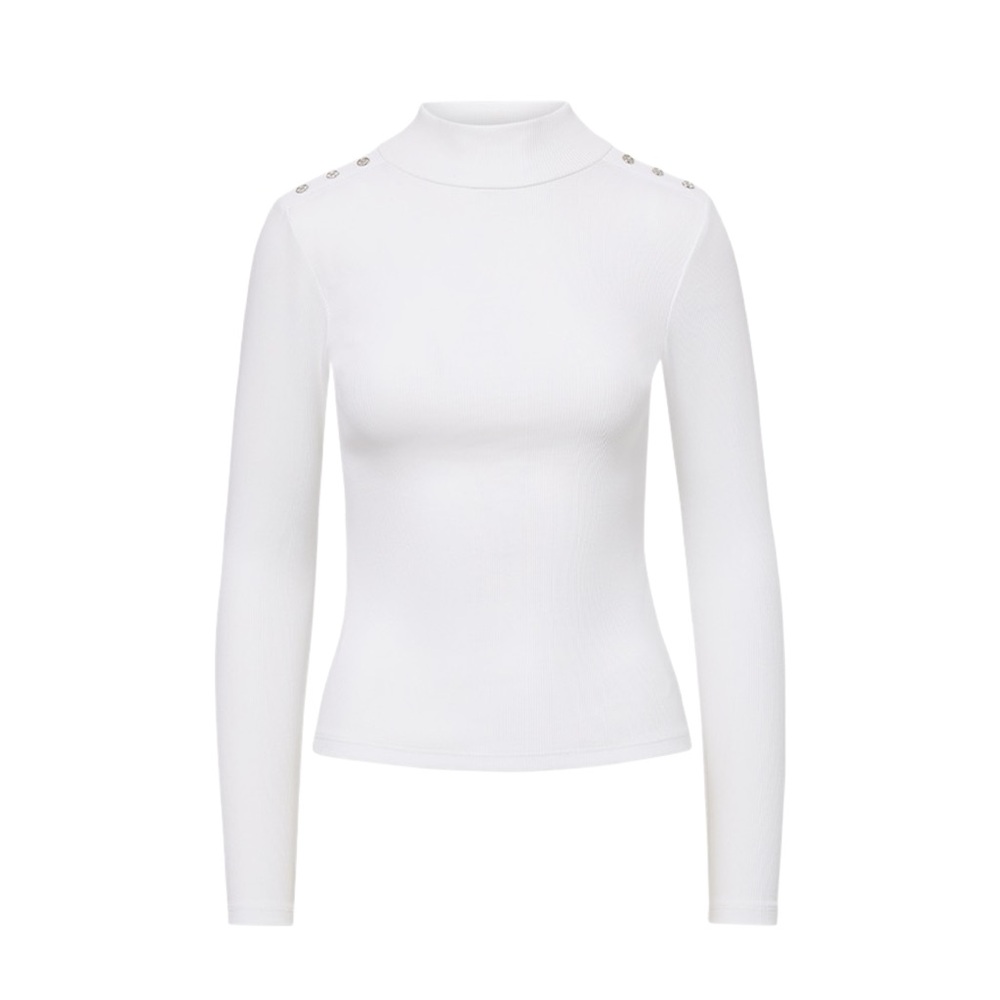 $228 Nate Mock-Neck Top With Buttons White Sz S